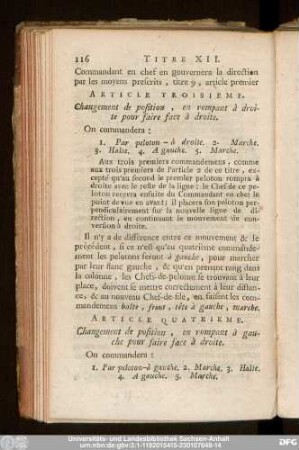 Article Troisieme. Changement de position, en rompant à droite pour fair face à droite.