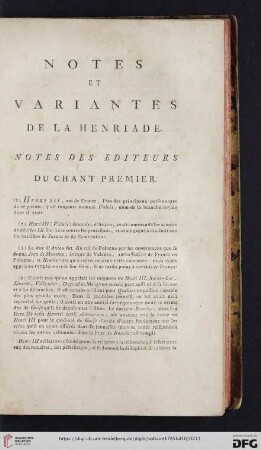 Notes et variantes de la Henriade