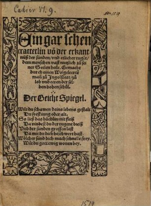 Ein gar schen tractetlin vo[n] der erkantnuß der sünden, vnd etlicher tuge[n]t