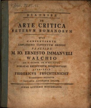 Diatribe De Arte Critica Vetervm Romanorvm, [1]