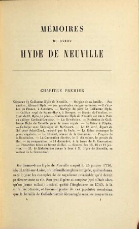Mémoires et souvenirs du Baron Hyde de Neuville, I