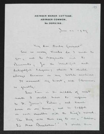 Brief von Max Beerbohm an Gerhart Hauptmann