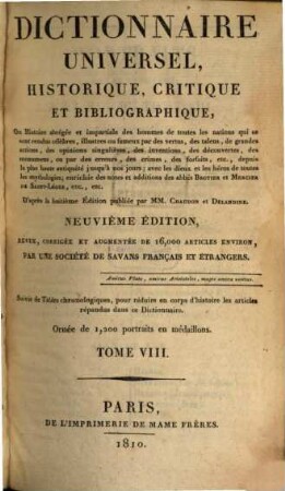 Dictionnaire universel, historique, critique et bibliographique ... : Suivie de tables chronologiques ... ; ornée de 1.200 portraits en médaillons, 8. Graa. - Hywe