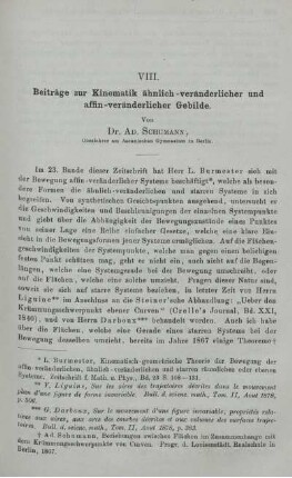VIII. Beiträge zur Kinematik ähnlich-veränderlicher und affin-veränderlicher Gebilde.