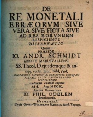 De re monetali Ebraeorum, sive vera sive ficta sive ad res eorundem respiciente