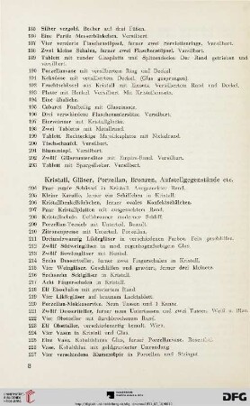 Kristall, Gläser, Porzellan, Bronzen, Aufstellgegenstände etc. (Nr. 204-305a)