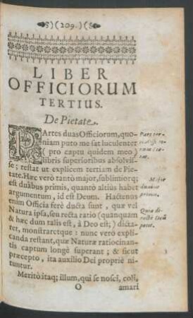 Liber Officiorum Tertius. De Pietate.