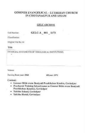 FINANCIAL STATEMENTS OF THEOLOGICAL INSTITUTIONS