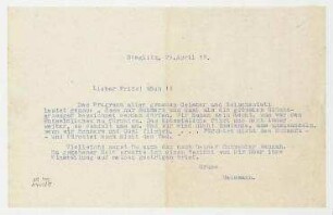 Brief von Raoul Hausmann an Fritz Höch, Berlin-Steglitz