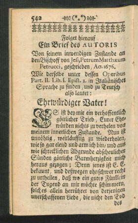 Folget hierauf Ein Brief des Autoris