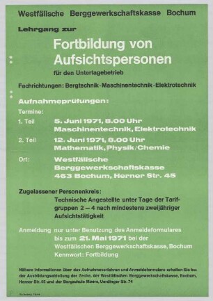 "Fortbildung von Aufsichtspersonen für den Untertagebetrieb"