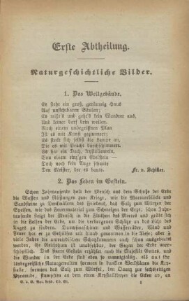 Erste Abtheilung. Naturgeschichtliche Bilder