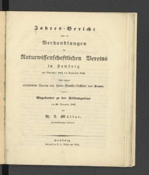 1841/42(1842): Jahresbericht über die Verhandlungen des Naturwissenschaftlichen Vereins in Hamburg
