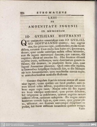 LXIII De Amoenitate Ingenii In Memoriam Io. Guilielmi Hoffmanni