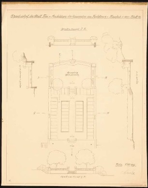 Friedhof, Trier: Platz am Hochkreuz: Grundriss, Ansicht, Schnitt 1:100