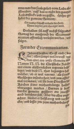 Form der Excommunication.