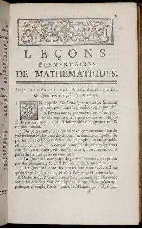 Lecons élémentaires de Mathematiques.