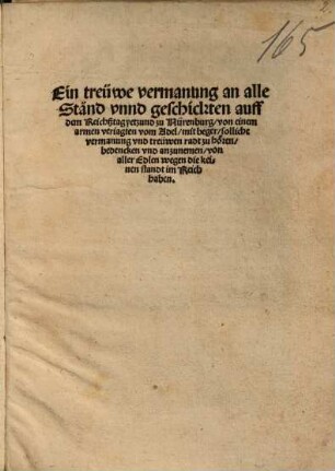 Ein treuwe vermanung an alle Ständ ...