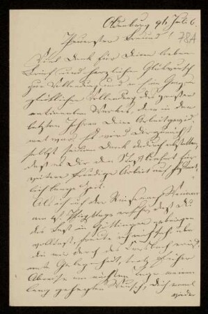 Brief von Hermann Heinrich Becker an Gottlieb Planck, Oldenburg (Oldenburg), 9.7.1896