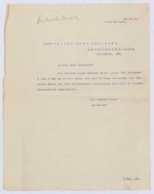 Schreiben an Walter Curt Behrendt, Charlottenburg (Brief)