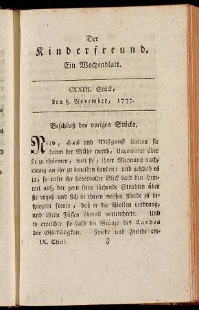CXXIII. Stück, den 8. November, 1777