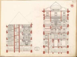 Städtisches Wohnhaus Monatskonkurrenz Juli 1879: 2 Querschnitte; Maßstabsleiste
