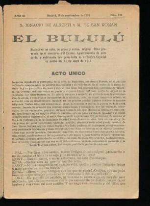 El Bululú : sainete en un acto, en prosa y verso, original