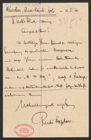 Brief an B. Schott's Söhne : 21.05.1914