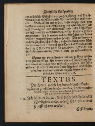 Textus [...] Apostel Paulus in seiner Epistel an die Römer am 8. Capitel/ und lauten also: