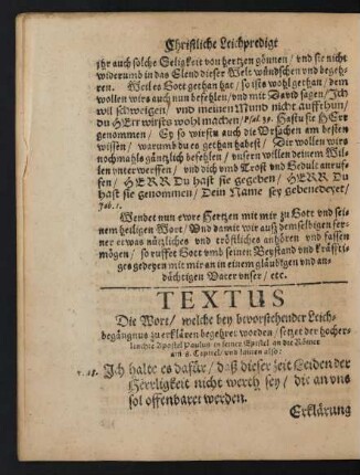 Textus [...] Apostel Paulus in seiner Epistel an die Römer am 8. Capitel/ und lauten also: