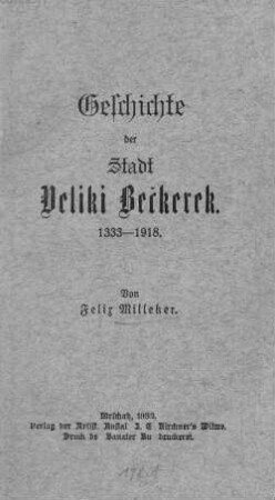 Geschichte der Stadt Veliki Bečkerek : 1333-1918