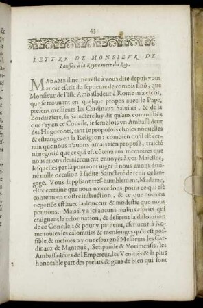 Lettre De Monsieur De Lanssac à la Royne mere du Roy
