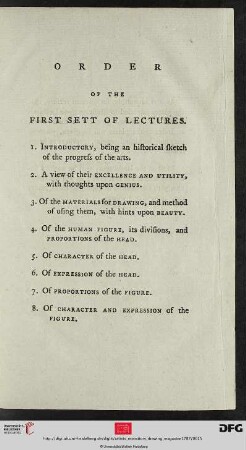 Order of the first sett of lectures