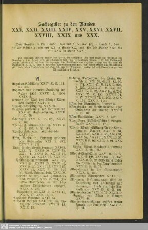 Sachregister zu den Bänden XXI, XXII, XXIII, XXIV, XXV, XXVI, XXVII, XXVIII, XXIX und XXX