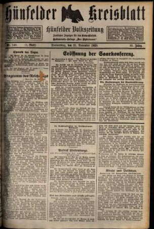 Erste Ausgabe vom Donnerstag, den 21. November 1929.