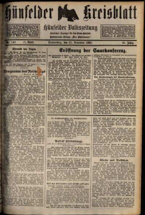 Erste Ausgabe vom Donnerstag, den 21. November 1929.