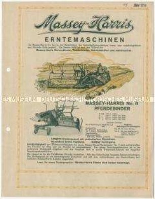 Getreideerntemaschinen von der Firma Massey-Harris und Co. in Kanada