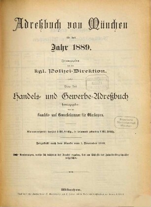 Adreßbuch für München. 1889