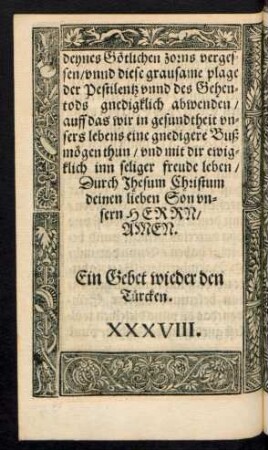 Ein Gebet wieder den Türcken. XXXVIII.