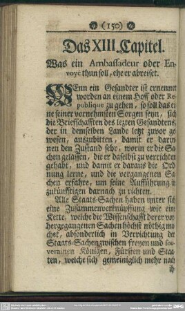 Das XIII. Capitel. Was ein Ambassadeur oder Envoyé thun soll, ehe er abreiset