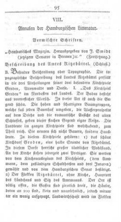 VIII. Annalen der Hamburgischen Litteratur.