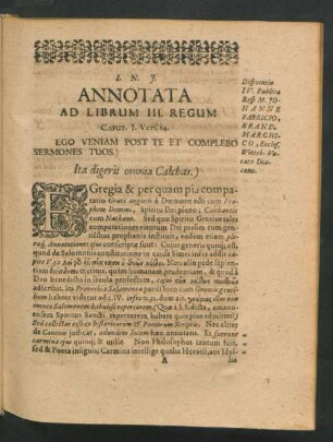 Annotata Ad Librum III. Regum.