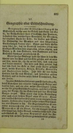 XI. Geographie oder Erdbeschreibung