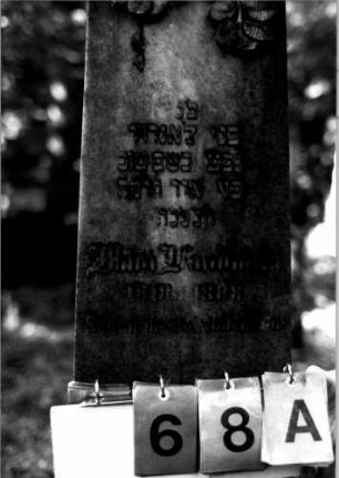 Grabstein 68 (Index: 100109315) Material: Sandstein (?), Sockel Kalkstein Zustand: gut Maße HxBxT: 129x30x12 cm Beschreibung: Obelisk, getreppter Sockel, unterer Sockelteil rustica Symbolik: Rosen Steinmetz: Beerli Besonderheit: Nummer auf Rückseite: 164: Grabstein 68A