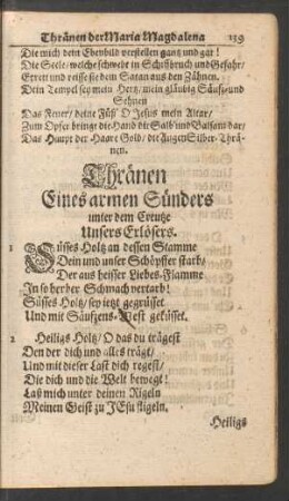 Thränen Eines armen Sünders unter dem Creutze Unsers Erlösers.