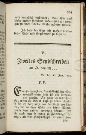 V. Zweites Sendschreiben an H. von W ...