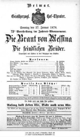 Die Braut von Messina oder Die feindlichen Brüder