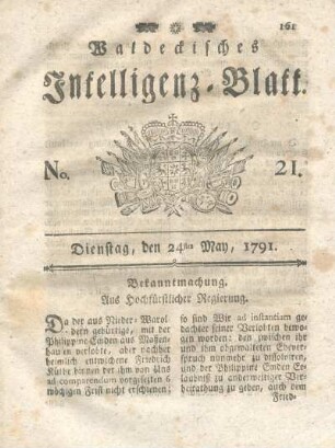 No. 21, Dienstag, den 24ten May, 1791