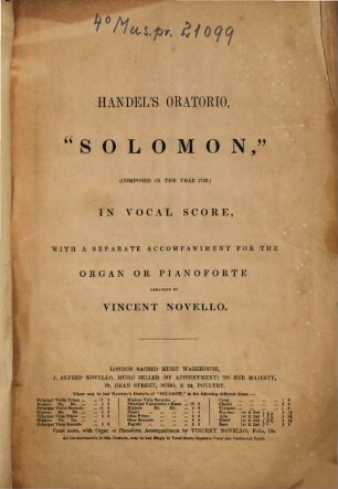 Handel's Oratorio Solomon : no. 1