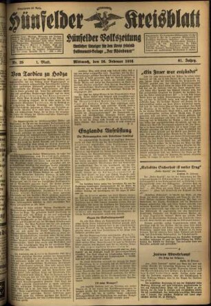Erste Ausgabe vom Mittwoch, den 26. Februar 1936.